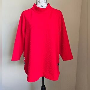 Ali Miles Tunuc Top Womens XL Petite Red Textured Mock Neck
